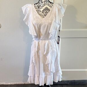 Tommy Hilfiger White Ruffle V-Neck Mini Dress